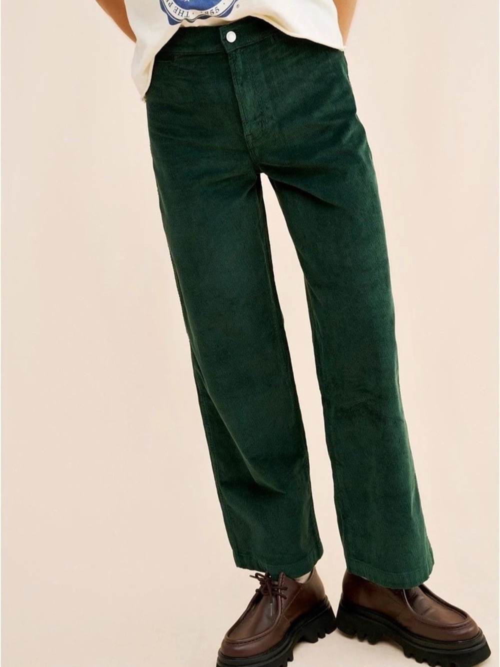 Madewell Emmett Wide-Leg Green Corduroy Trousers